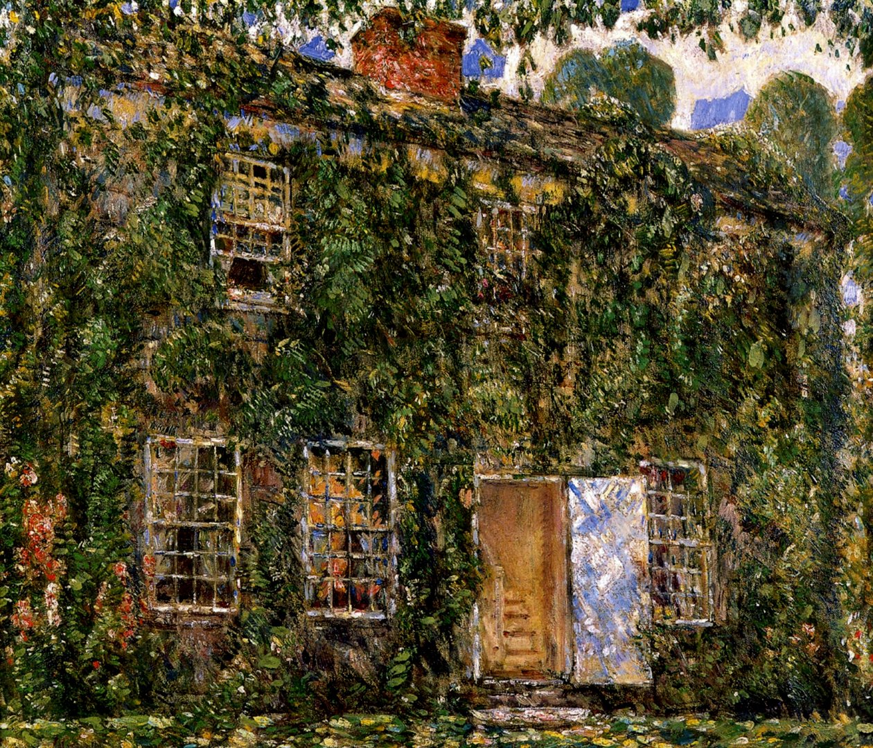 Home Cottage, East Hampton, n. 1916 (öljy kankaalle) tekijältä Childe Frederick Hassam