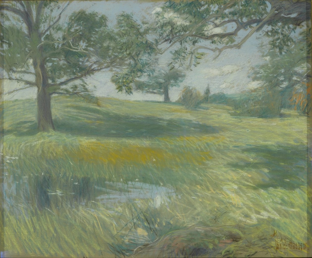 Meadows, n. 1900-1910 (pastelli kankaalle) tekijältä Childe Frederick Hassam