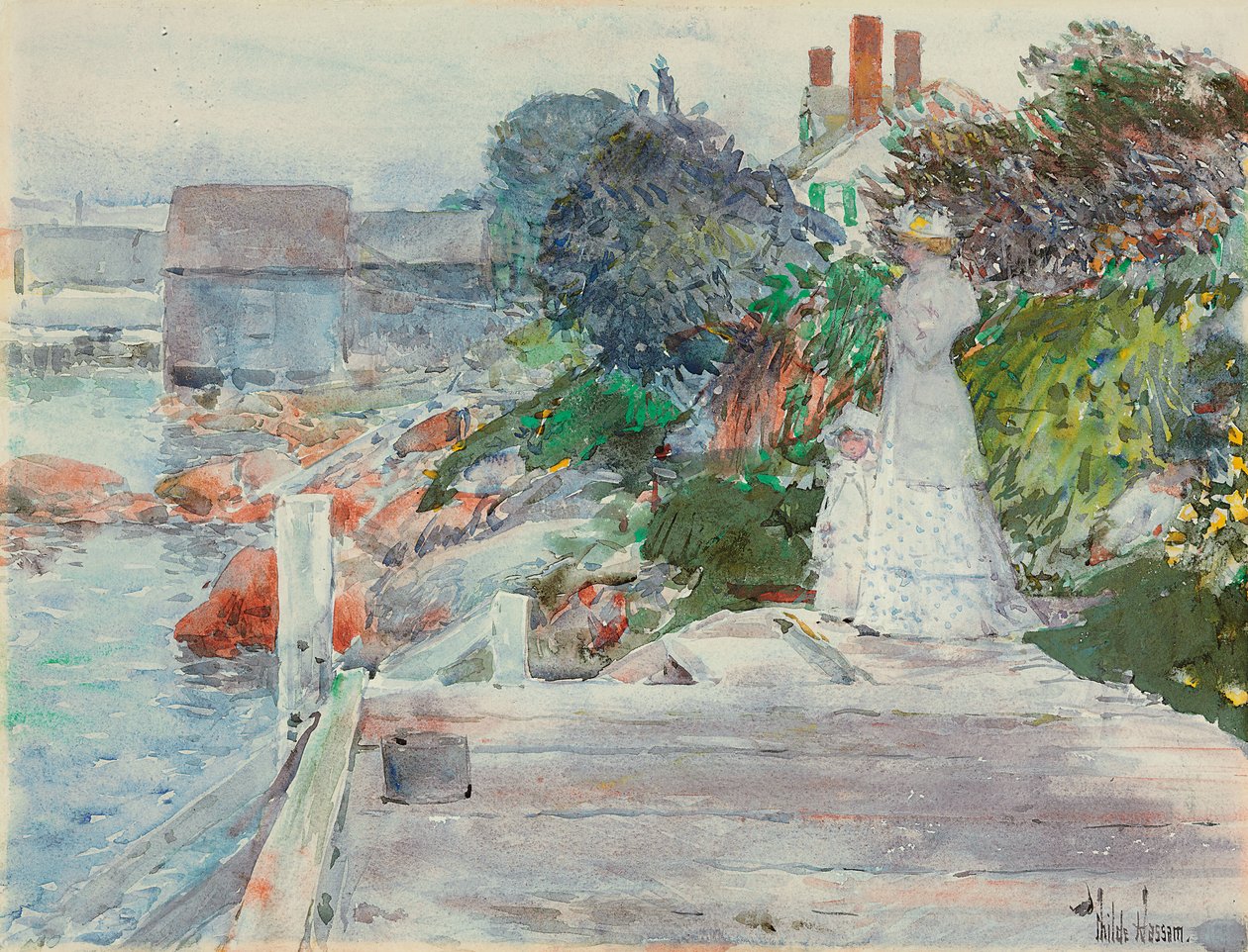 Ocean Front, Gloucester, Massachusetts, n. 1890-1895 (akvarelli paperille) tekijältä Childe Frederick Hassam