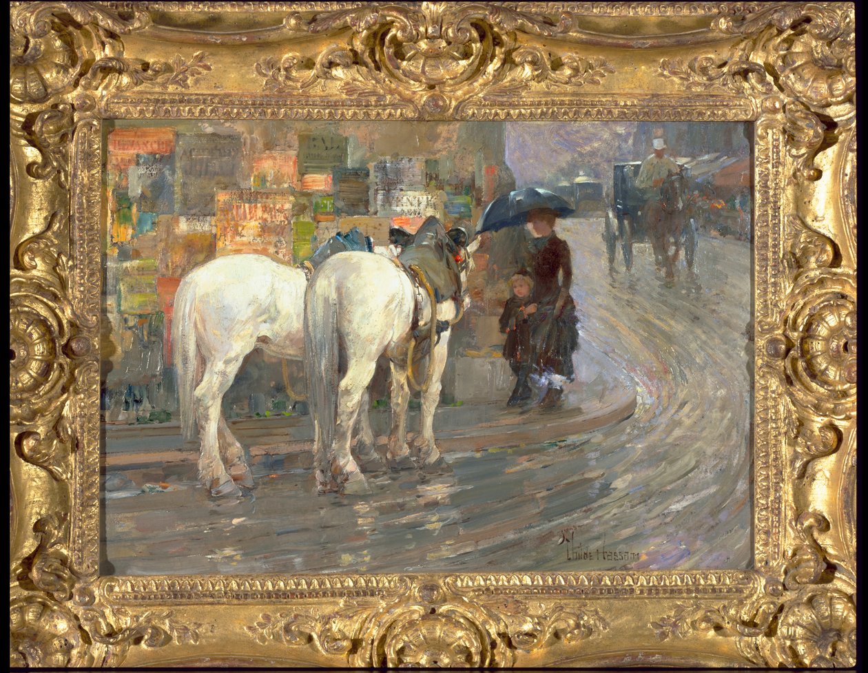 Paris Street Scene, n. 1889 (öljy pahviin) tekijältä Childe Frederick Hassam