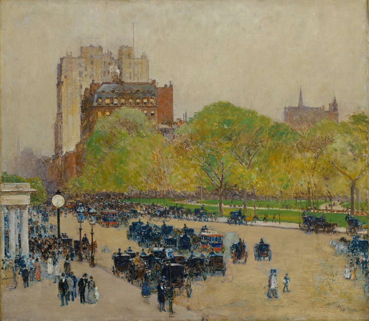 Kevätaamu kaupungin sydämessä tekijältä Childe Frederick Hassam