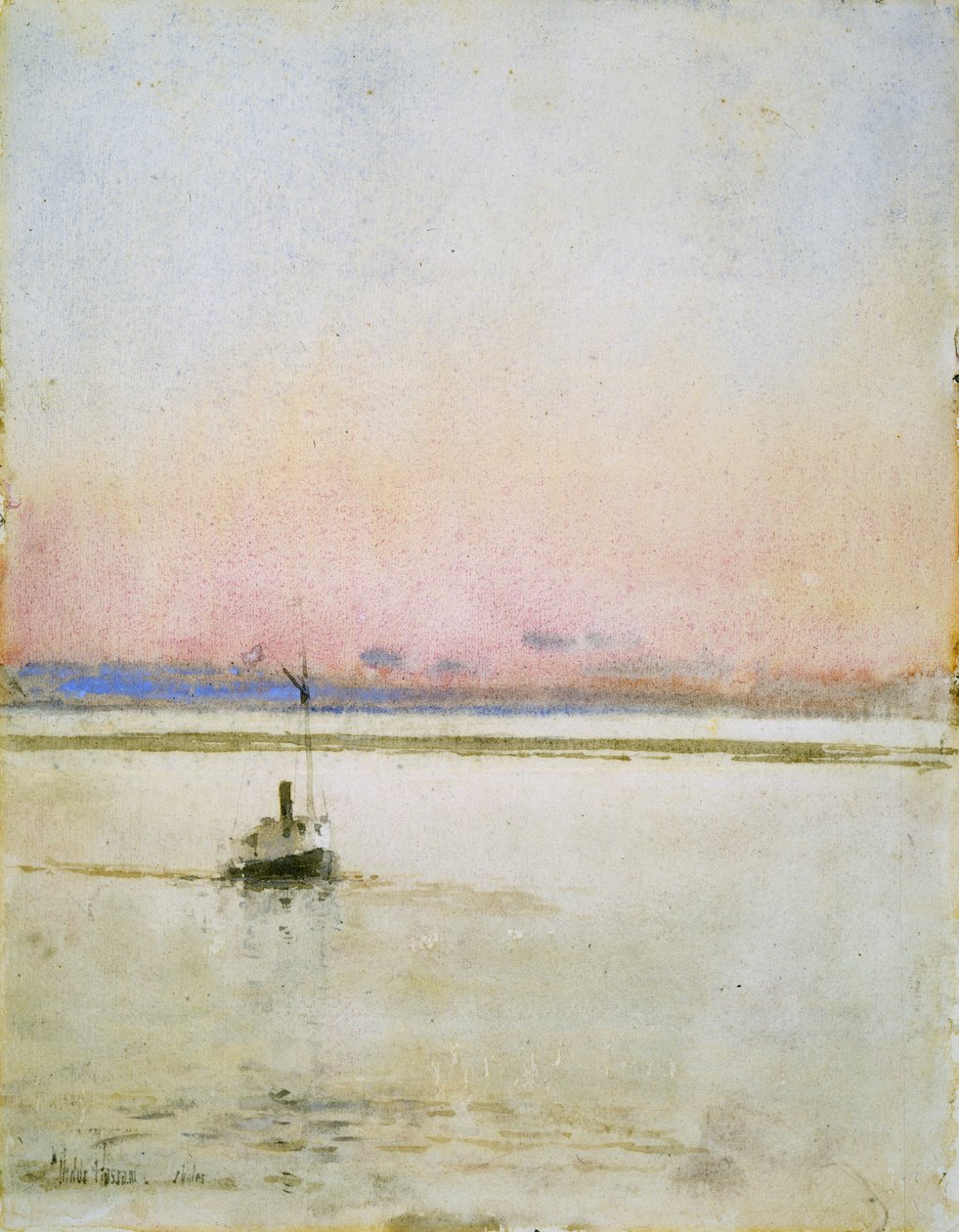 Auringonlasku (akvarelli paperille) tekijältä Childe Frederick Hassam