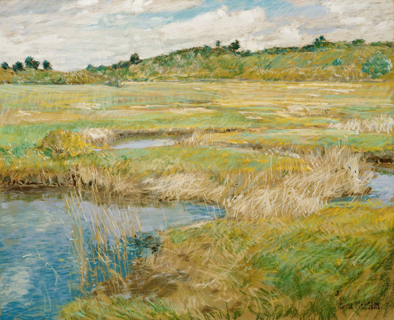 ""prairie a Concord, Massachusetts, Etats Unis"" (The Concord Meadow) Peinture de Childe Hassam (1859-1935) Pastelli kankaalle vers 1890 Koko 45,7x56,2 cm Nelson-Atkins Museum of Art, Kansas City, Missouri tekijältä Childe Frederick Hassam
