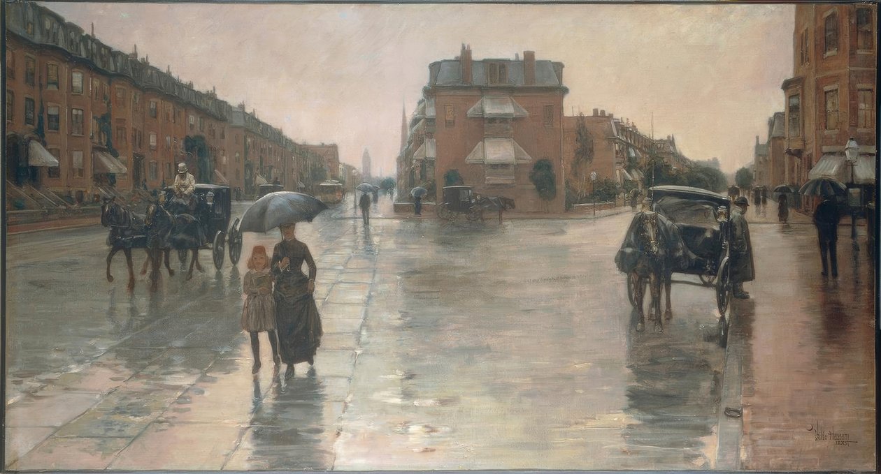 Frederick Childe Hassam (1859–1935). Sadepäivä Bostonissa, 1885. Öljy kankaalle. tekijältä Childe Hassam