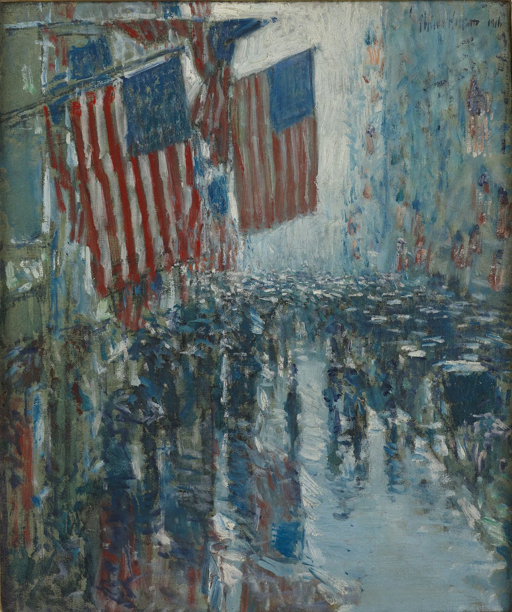Sateinen päivä Fifth Avenuella tekijältä Childe Hassam