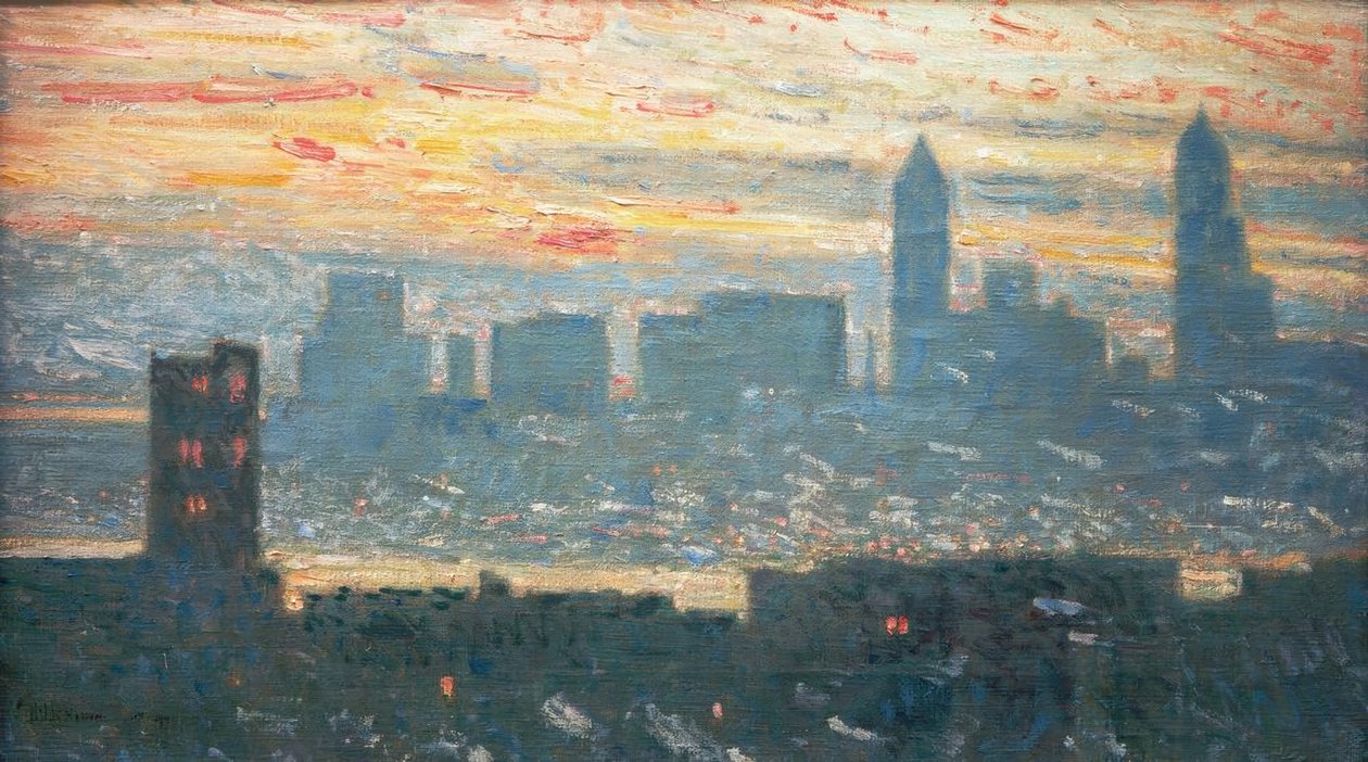 Auringonlasku Manhattanilla tekijältä Childe Hassam