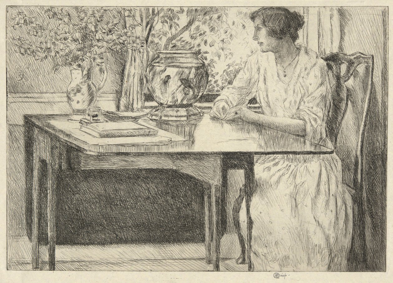 Colonial Table (Holley House, Cos Cob) (recto); Maisema navetta (käänteinen) tekijältä Childe Hassam