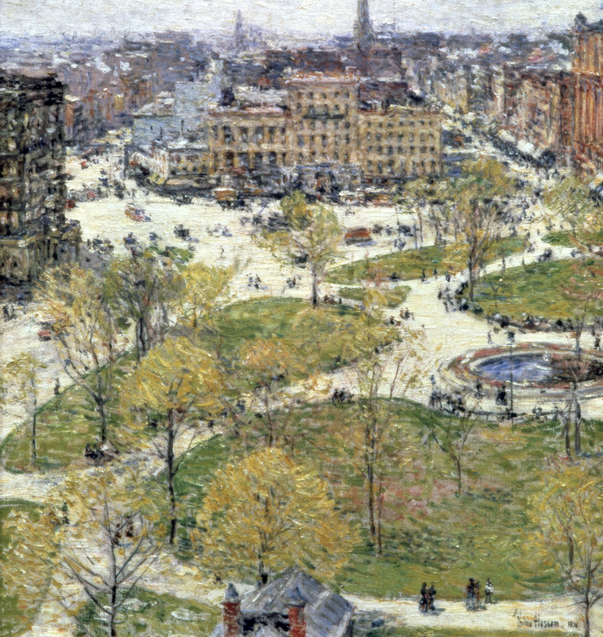 Union Square keväällä, 1896. Taiteilija: Frederick Childe Hassam tekijältä Childe Hassam