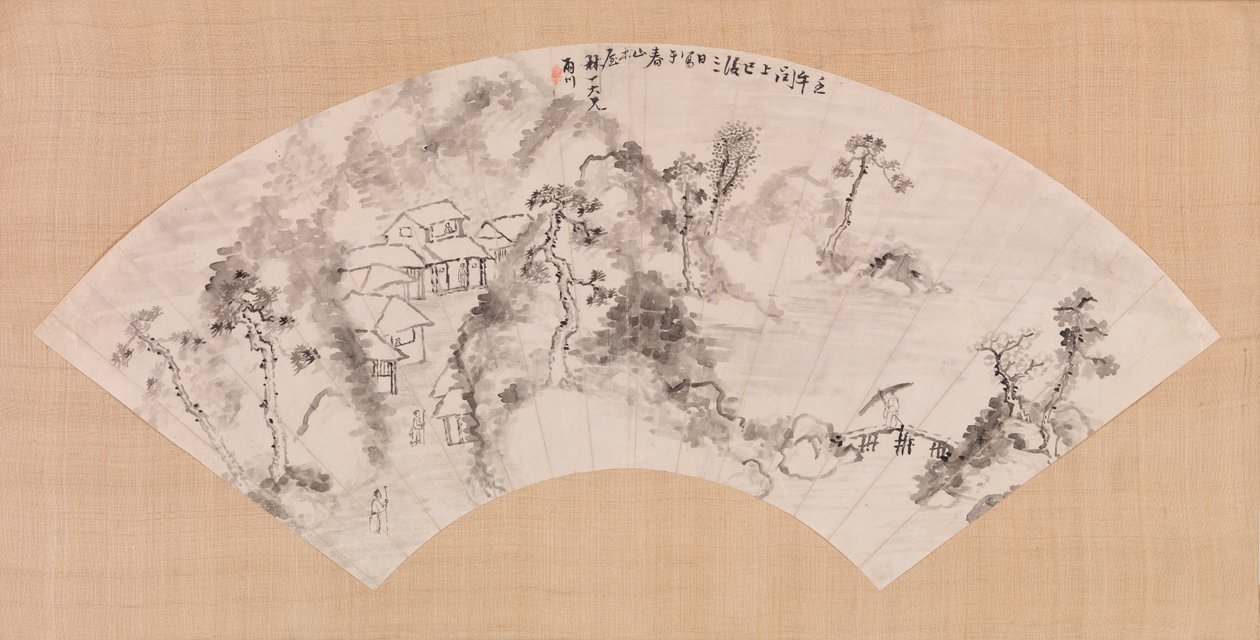 Maisemaa kuvaava tuuletin, n. 1600 (muste paperille) tekijältä Chinese School