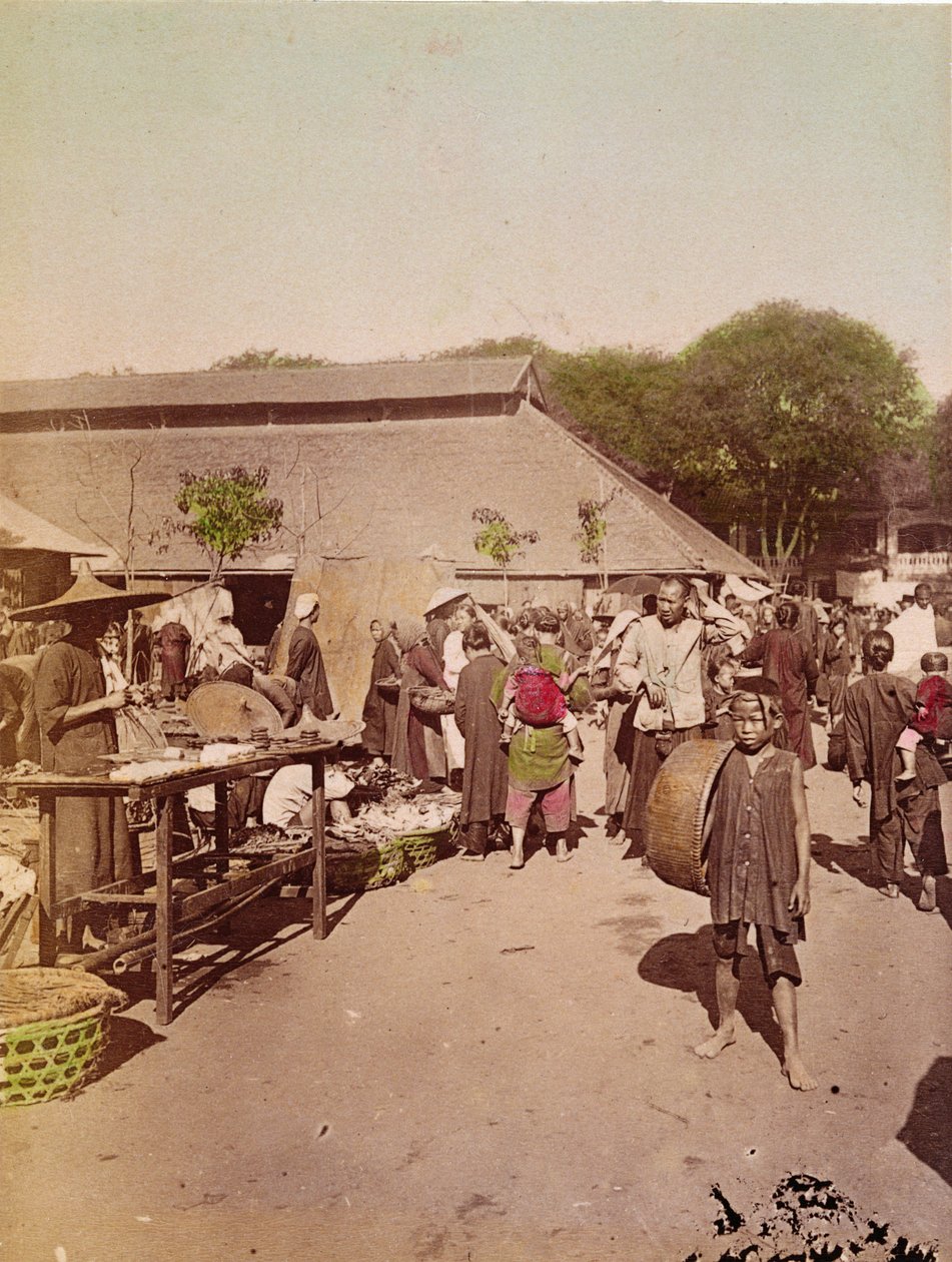 Markkinat Tonkinissa, n. 1899-1900 (värillinen kuva) tekijältä Chinese School