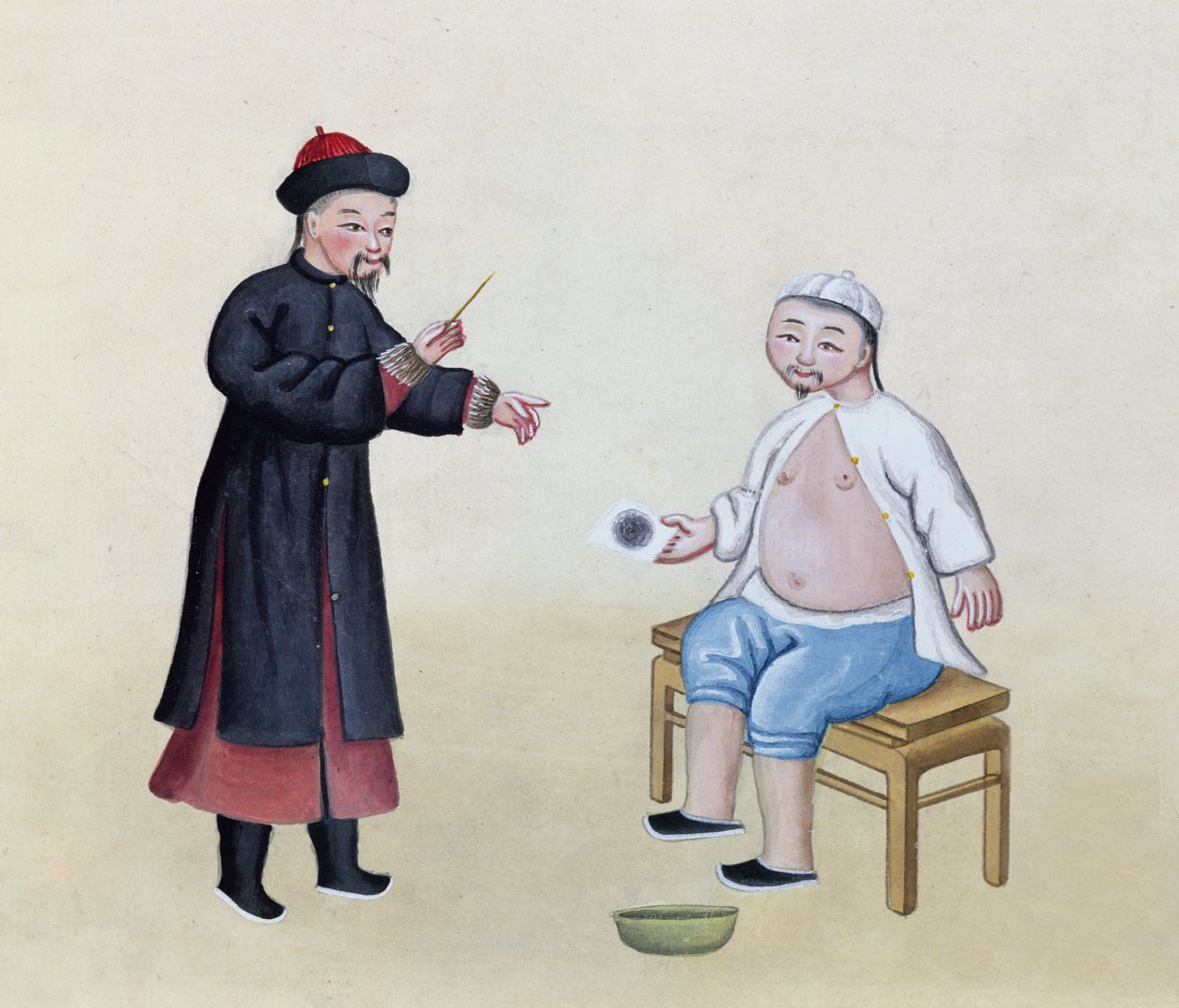 Akupunktiolääkäri potilaansa kanssa, n. 1785 (wc paperilla) tekijältä Chinese School
