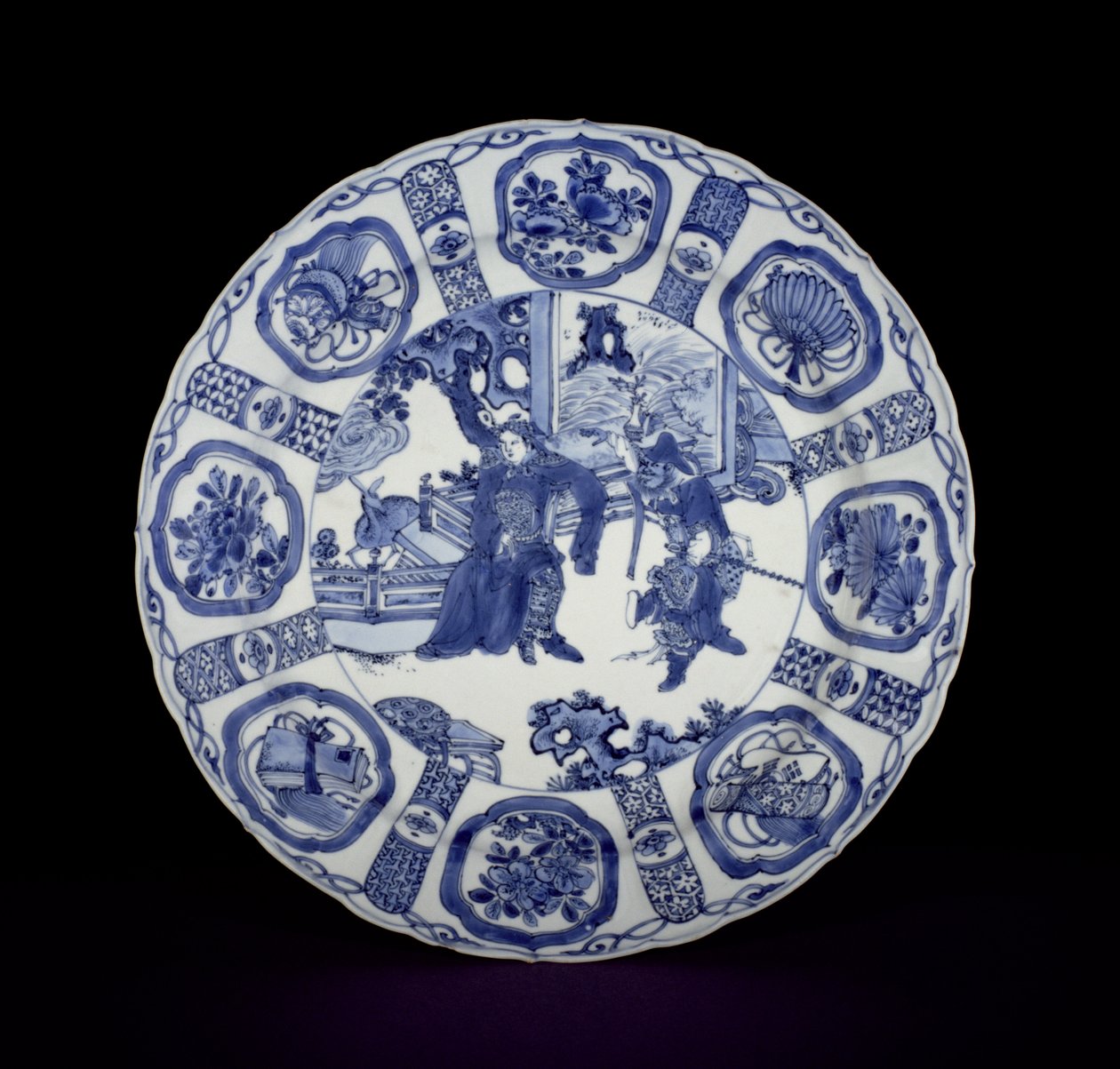 Sinivalkoinen sotureilla maalattu kraak-astia, Wanli, 1590-1610 (posliini) tekijältä Chinese School