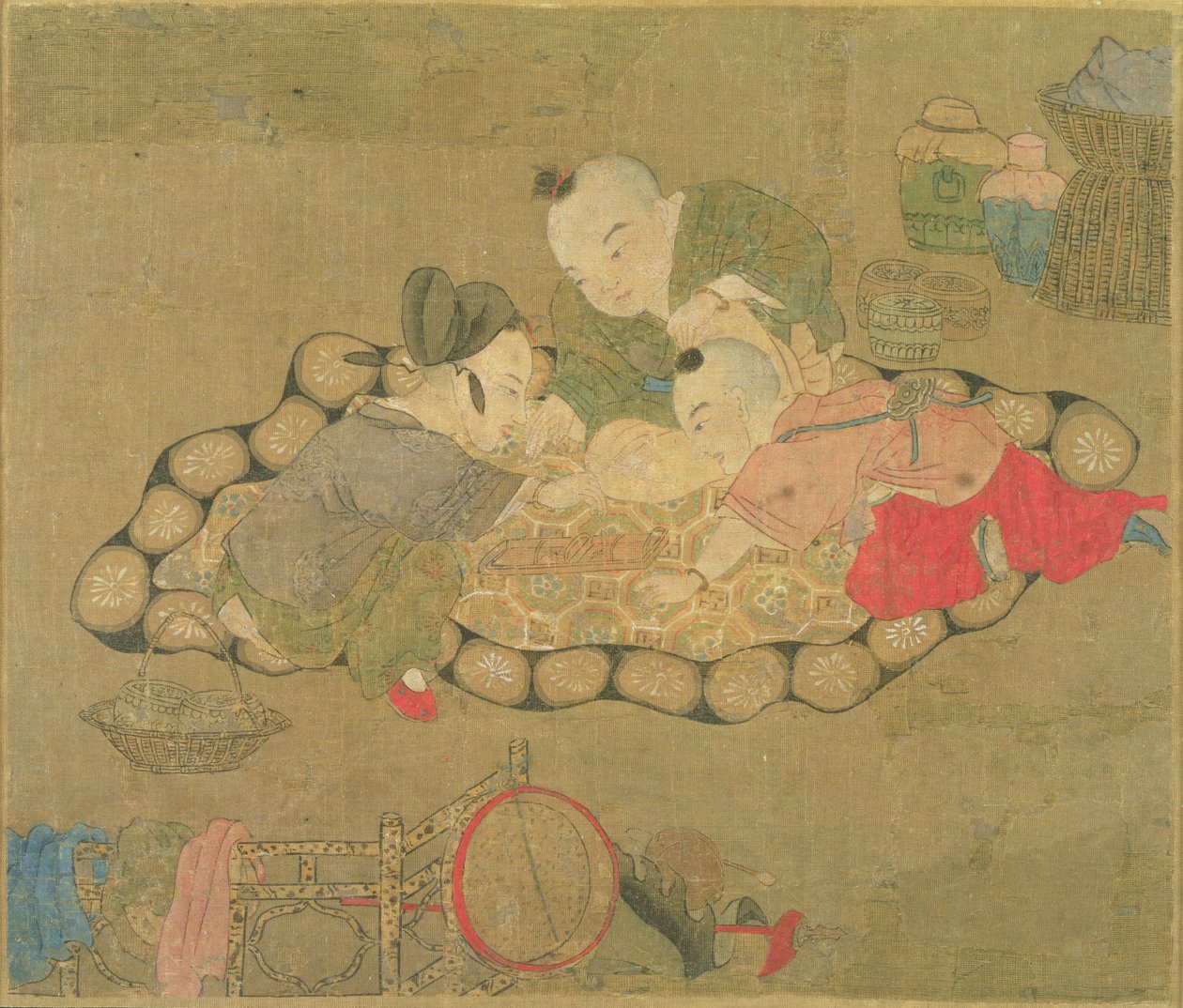 Lapset leikkivät, Ming-dynastia, 1500 (wc silkki) tekijältä Chinese School