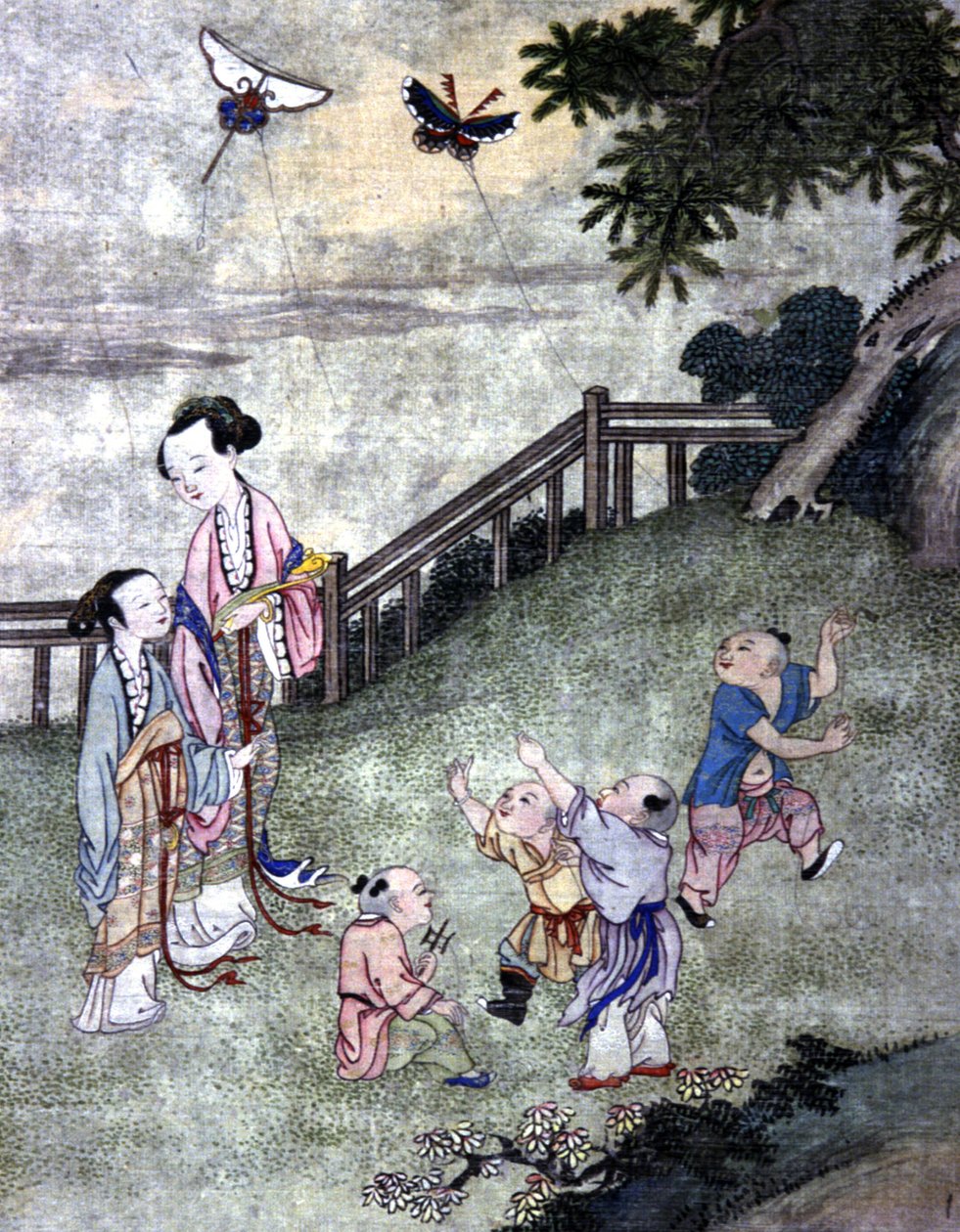 Lapset leikkivät leijaa, 1800-luvun puoliväli (painettu) tekijältä Chinese School