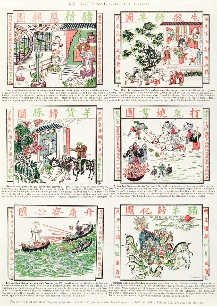 Kiinan kansallismielisiä ja Euroopan vastaisia kuvia, faksimilealbumista suosittuja kuvia, jotka saarnaavat sotaa ulkomaalaisia vastaan, 1891 tekijältä Chinese School