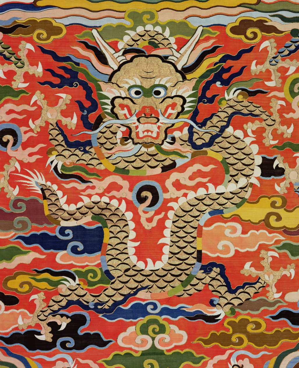 Yksityiskohta kankaasta, joka kuvaa viiden lohikäärme Kossua, Wanli-kausi, 1573-1619 (silkki) (ks. 206710) tekijältä Chinese School