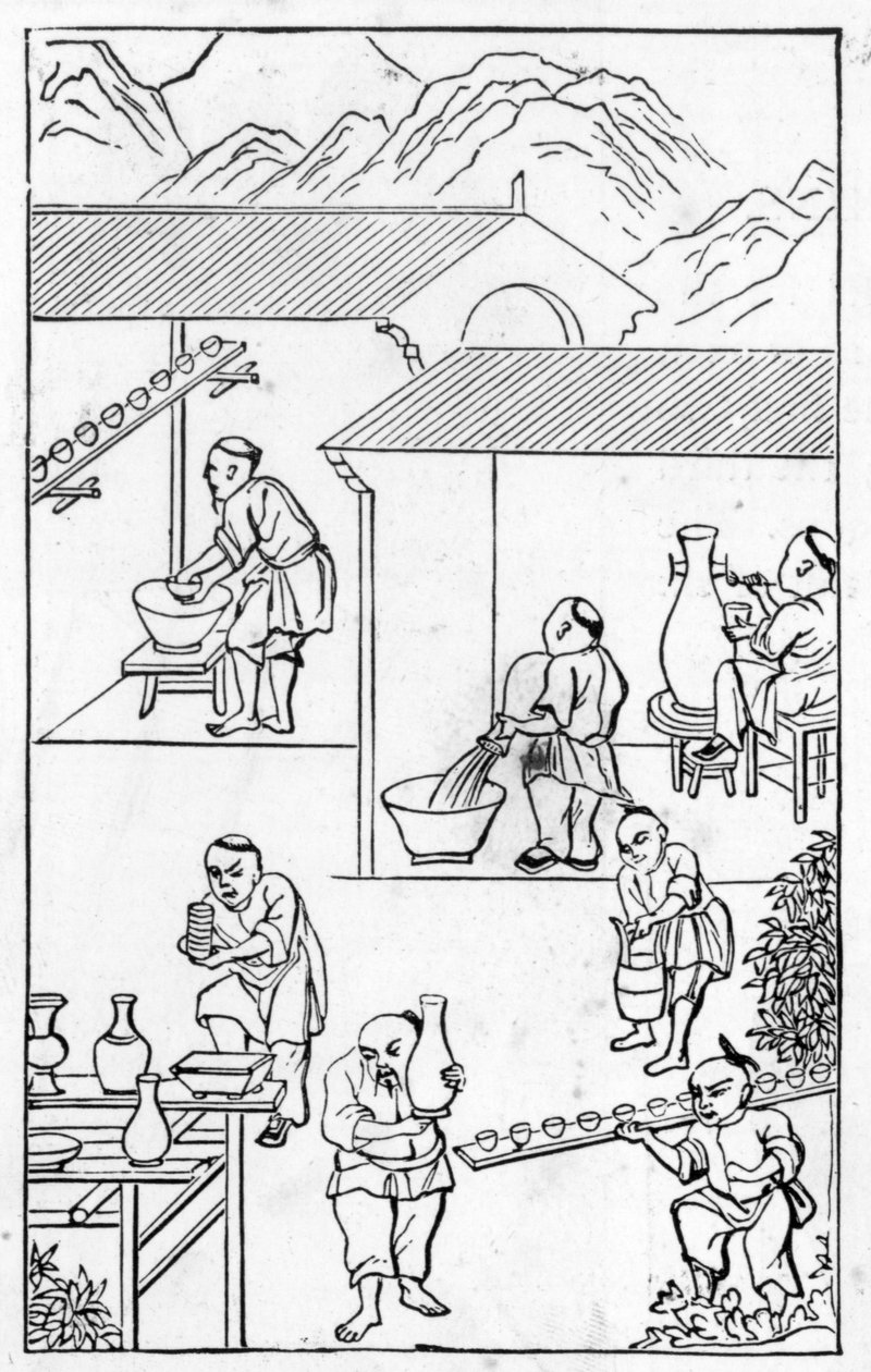 Emalointi, kuvasarjasta posliinin valmistusta (katso koko sarja 384116 & 384117) tekijältä Chinese School