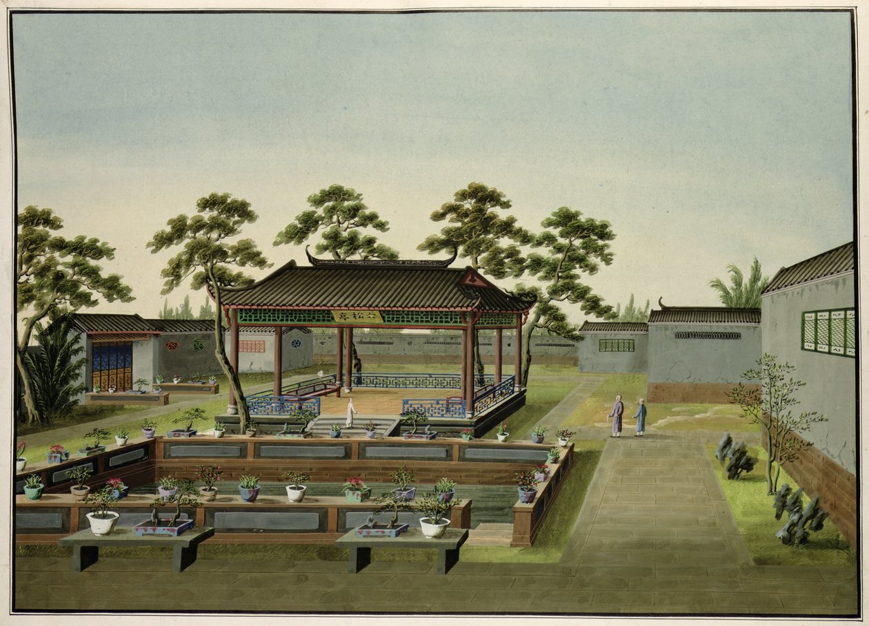 Garden Scene, n. 1820-40 (wc paperilla) tekijältä Chinese School