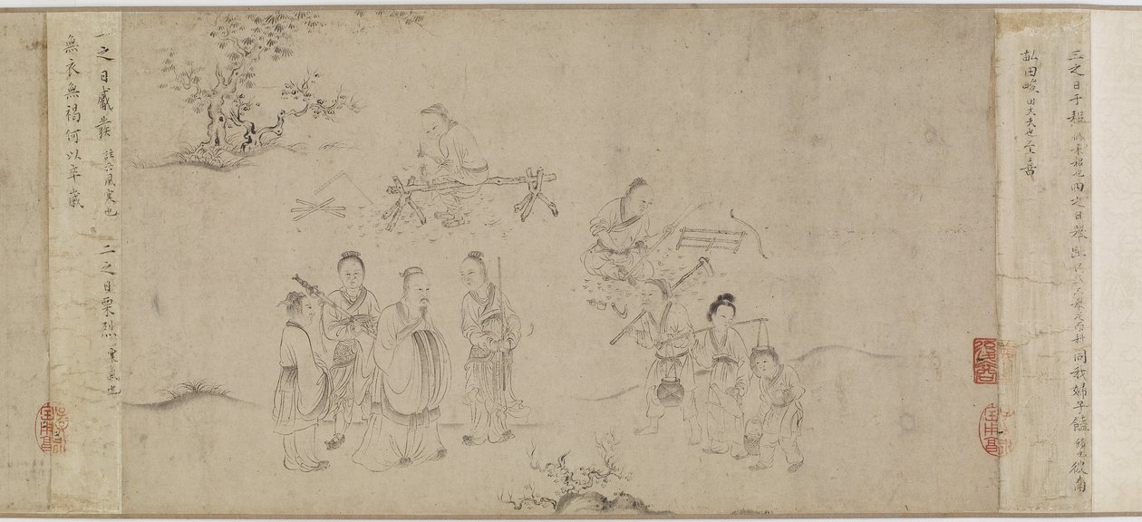 Kuvia seitsemännestä kuukaudesta Odes of Binistä, Song-dynastiasta tai Yuan-dynastiasta, 1200-luvun puolivälistä 1300-luvun puoliväliin (muste paperille) tekijältä Chinese School