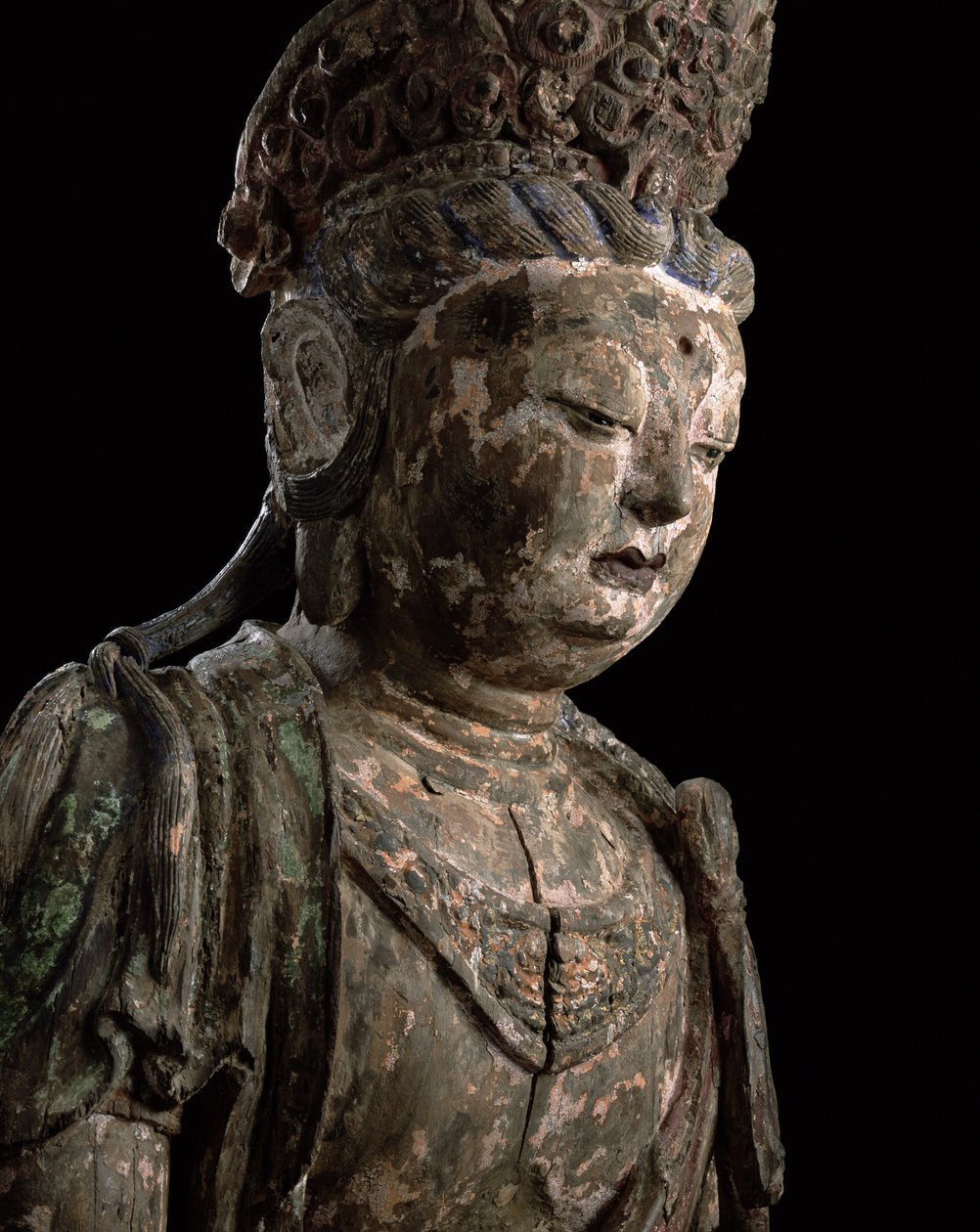 Suuri istuva bodhisattva meditaatiossa, Jin-dynastia (1115-1234) (puu ja pigmentti) (yksityiskohta) (katso 206544) tekijältä Chinese School