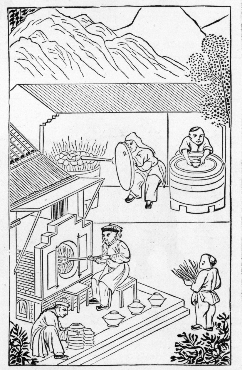 Avaus- ja sulkemisuunit, kuvasarjasta posliinin valmistusta (katso koko sarja 384116 & 384117) tekijältä Chinese School