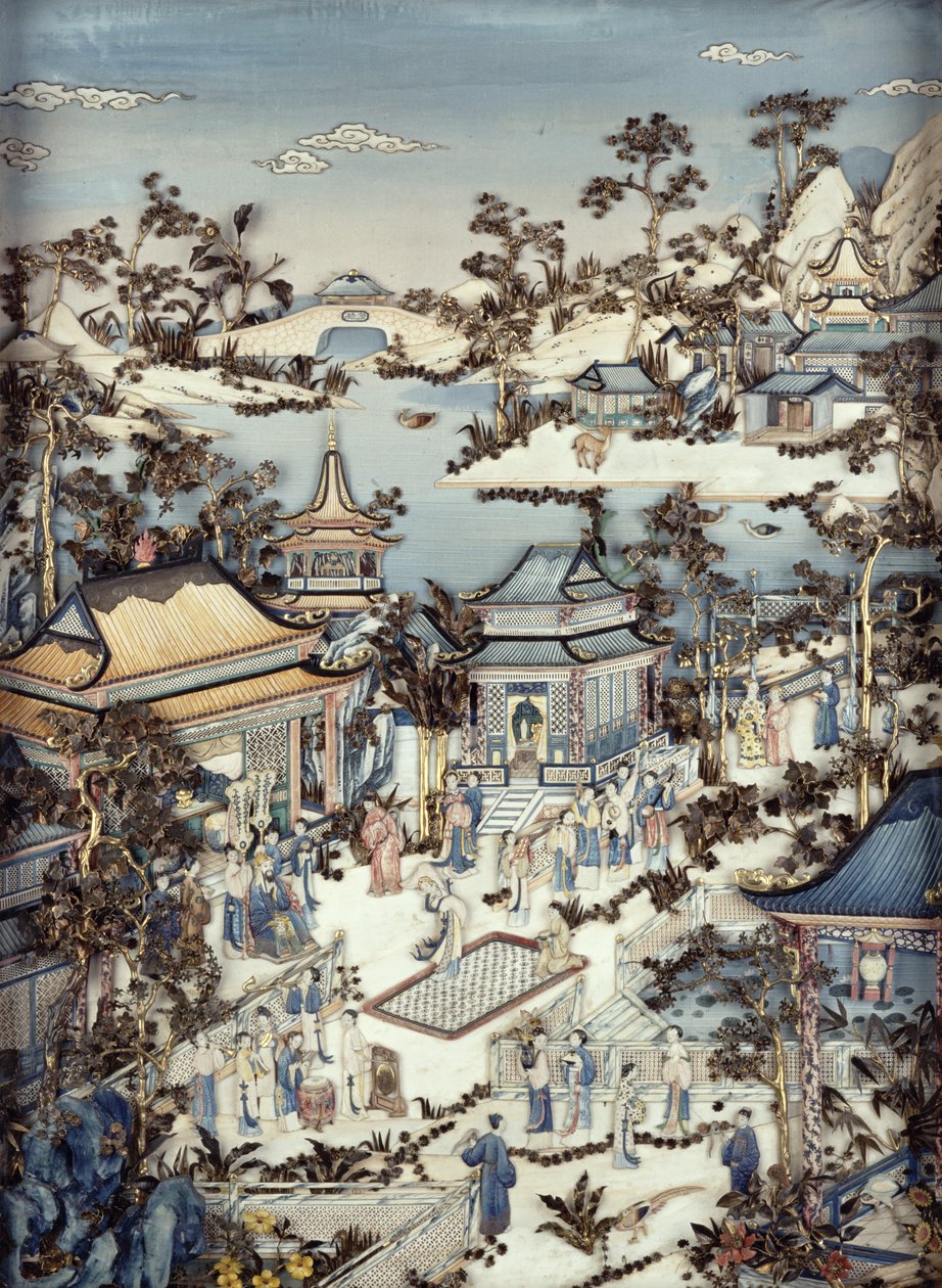 Paneeli, joka kuvaa arvohenkilöä ja avustajaa katsomassa naistanssijaa, Qianlong-kausi, 1736-95 (yksi parista) (monivärinen norsunluu) (katso 206572) tekijältä Chinese School