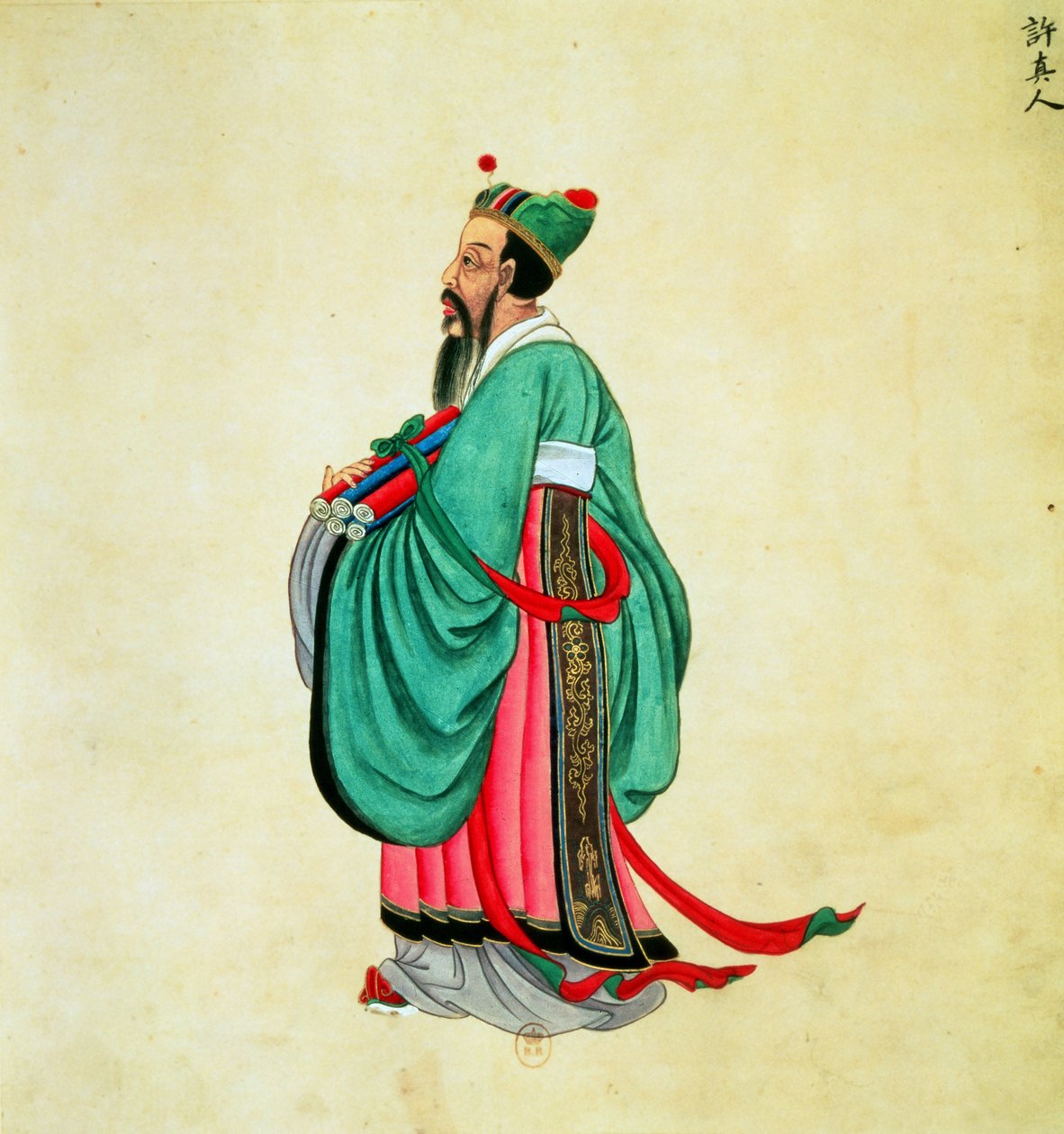 Kungfutsen muotokuva (n. 551-479 eKr.) (guassipaperirulla) tekijältä Chinese School