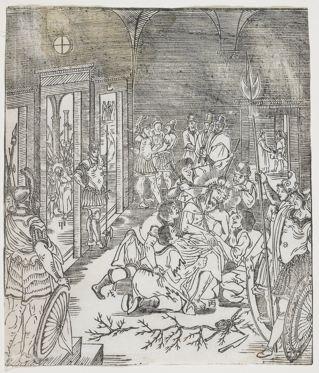 Kristuksen pilkkaaminen, 1637 (puupainatus) tekijältä Chinese School