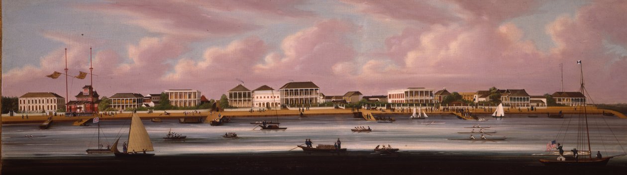 Shanghain regatta näköalalla Bundille, n. 1850 tekijältä Chinese School