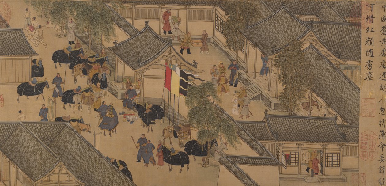 Lady Wenjin tarina, käsikäärö, 1400-luvun alku (muste, väri ja kulta silkille). tekijältä Chinese School