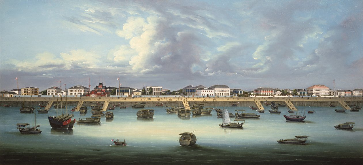 Näkymä Bundista Shanghaissa, n. 1855 tekijältä Chinese School