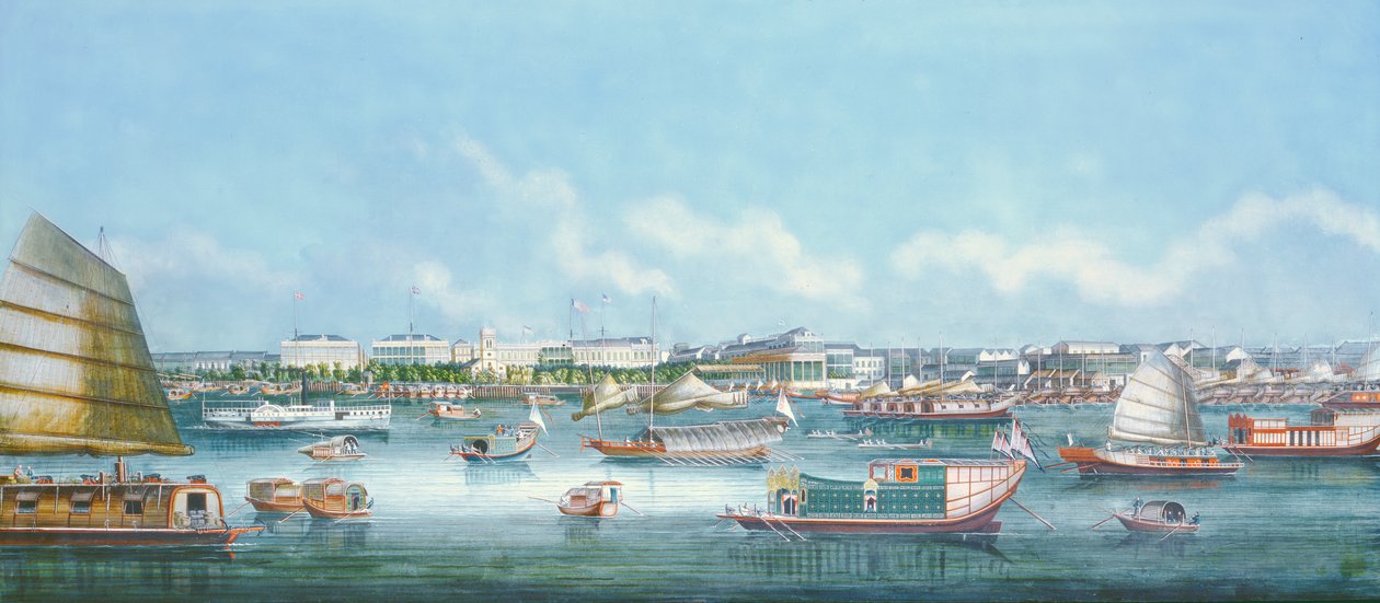 Näkymä kantonin ranta-alueelle, n. 1855 tekijältä Chinese School
