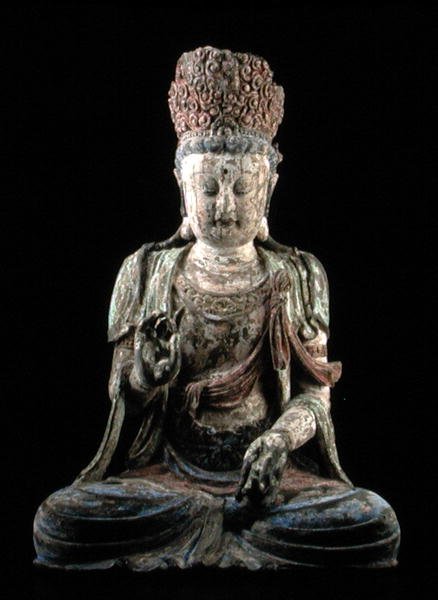 Suuri istuva bodhisattva kädet ylhäällä, Jin-dynastia (1115-1234) (puu ja pigmentti) (katso 206547) tekijältä Chinese School Chinese School