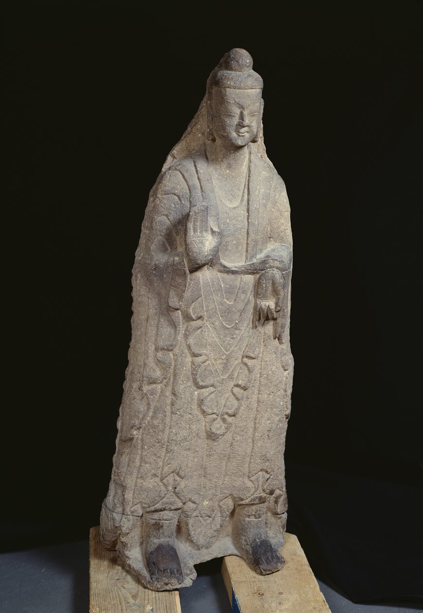 Buddha Sakyamunin patsas, Pohjois-Wei-dynastia, n. 386-534 (kalkkikivi) tekijältä Chinese School Chinese School