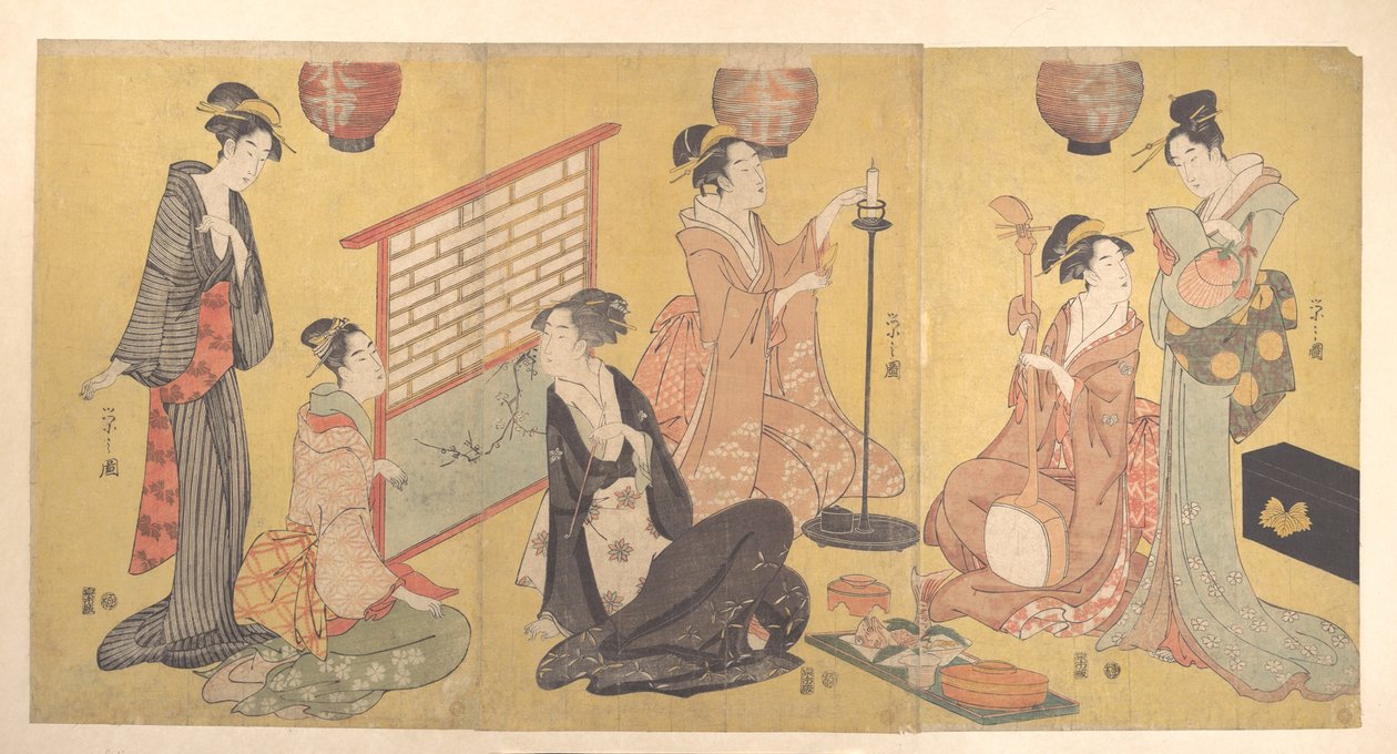 Geisha valmistautumassa viihdetilaisuuteen tekijältä Chobunsai Eishi