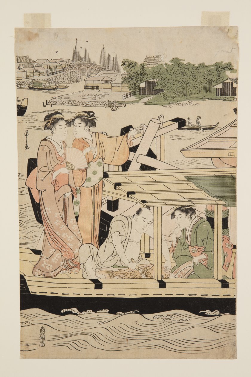 Huviveneet Sumida-joella Shin-?hashi-sillan alla (värillinen puupainatus) tekijältä Chobunsai Eishi
