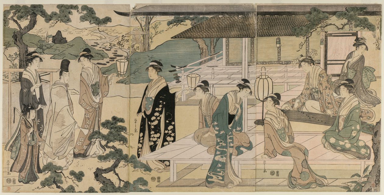 Genjin tarinan Matsukaze-luku sarjasta The Tale of Genji, c. 1791. tekijältä Chobunsai Eishi