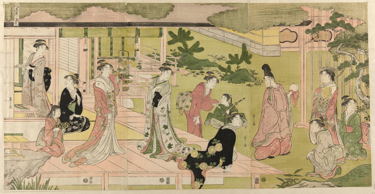 Wakana, osa 1 (Wakana, jo), sarjasta "Muodikas parodia Genjin tarinasta (Furyu yatsushi Genji)" tekijältä Chobunsai Eishi
