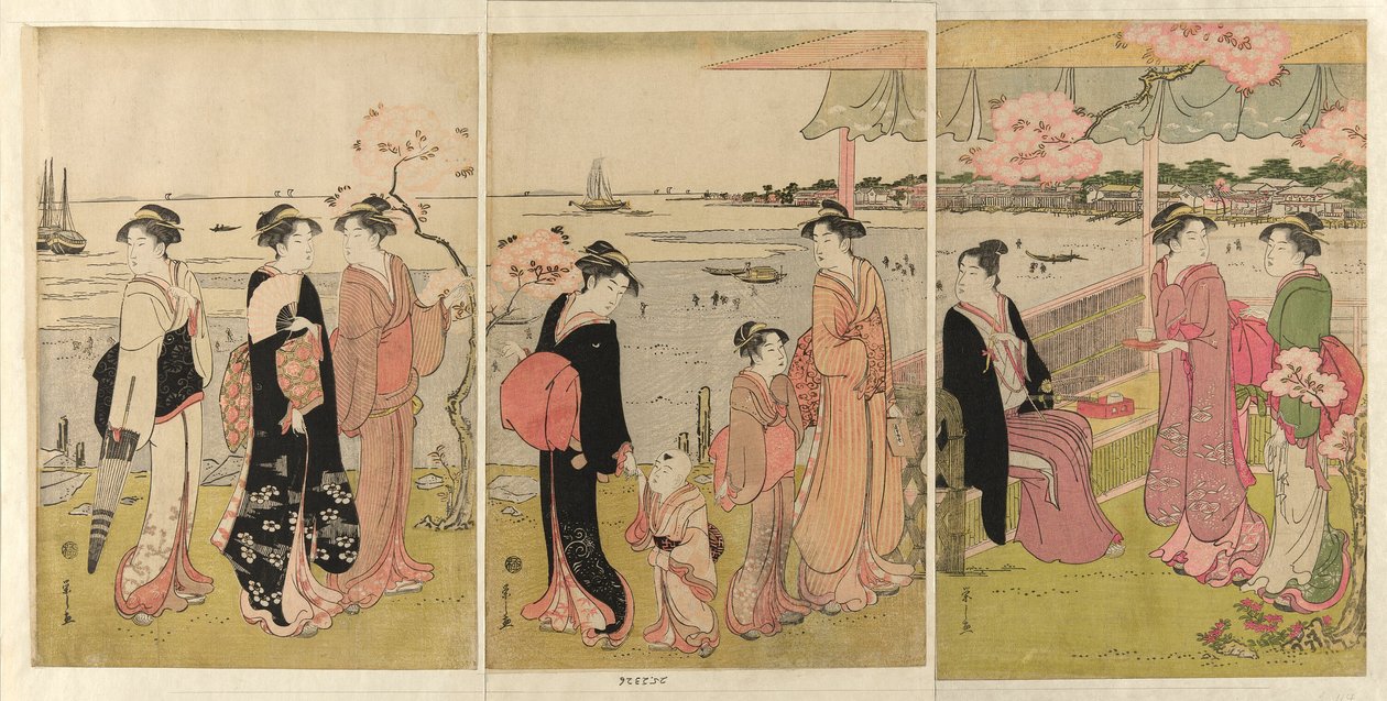 Japanilainen tchin g tee -kuorikala riistakalastus kentällä Shinagawassa (Shinagawan simpukka kaivamassa näkemistä) tekijältä Chobunsai Eishi
