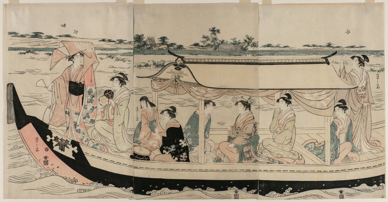 Naiset huviveneessä Sumida-joella tekijältä Chobunsai Eishi