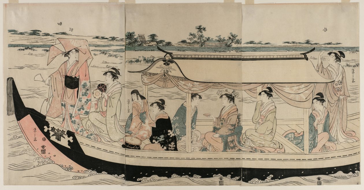 Naiset huviveneessä Sumida-joella, 1790-luvun alku. tekijältä Chobunsai Eishi