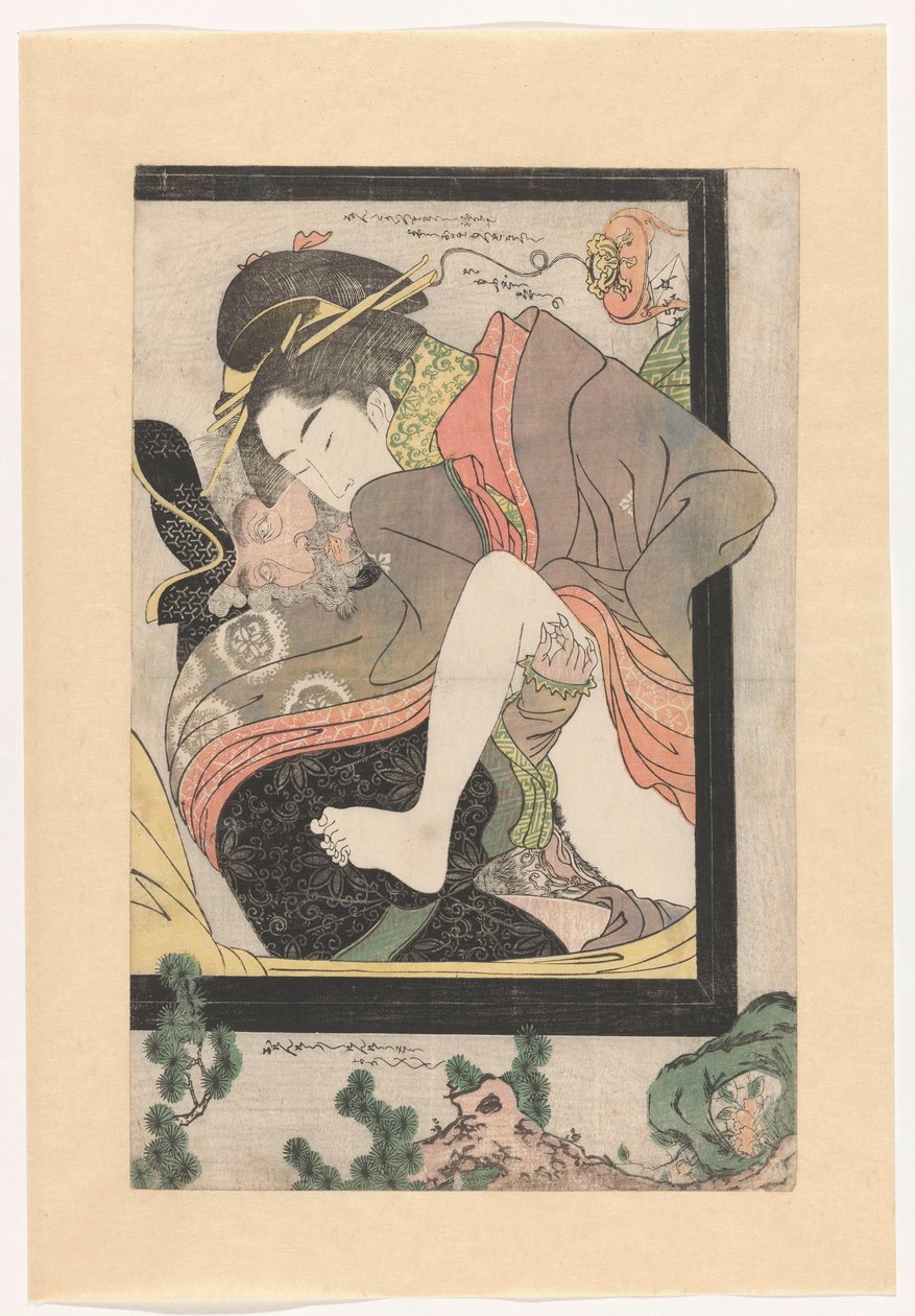 Hollantilainen japanilaisen kurtisaanin kanssa tekijältä Chokosai Eishô (attributed to)