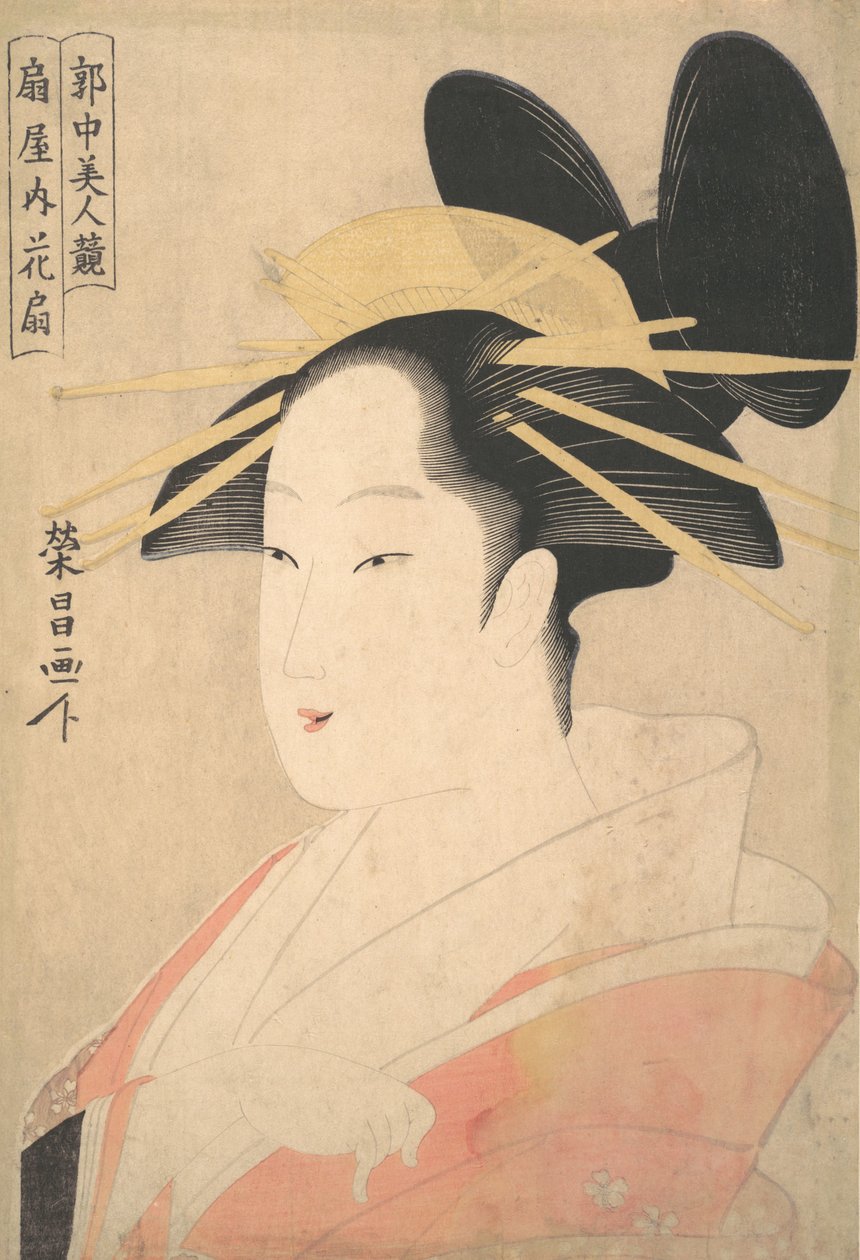 Suuri pää- ja rintakuva Oiran Hanaogista Ogiyasta, luultavasti 1798 tekijältä Chokosai Eisho
