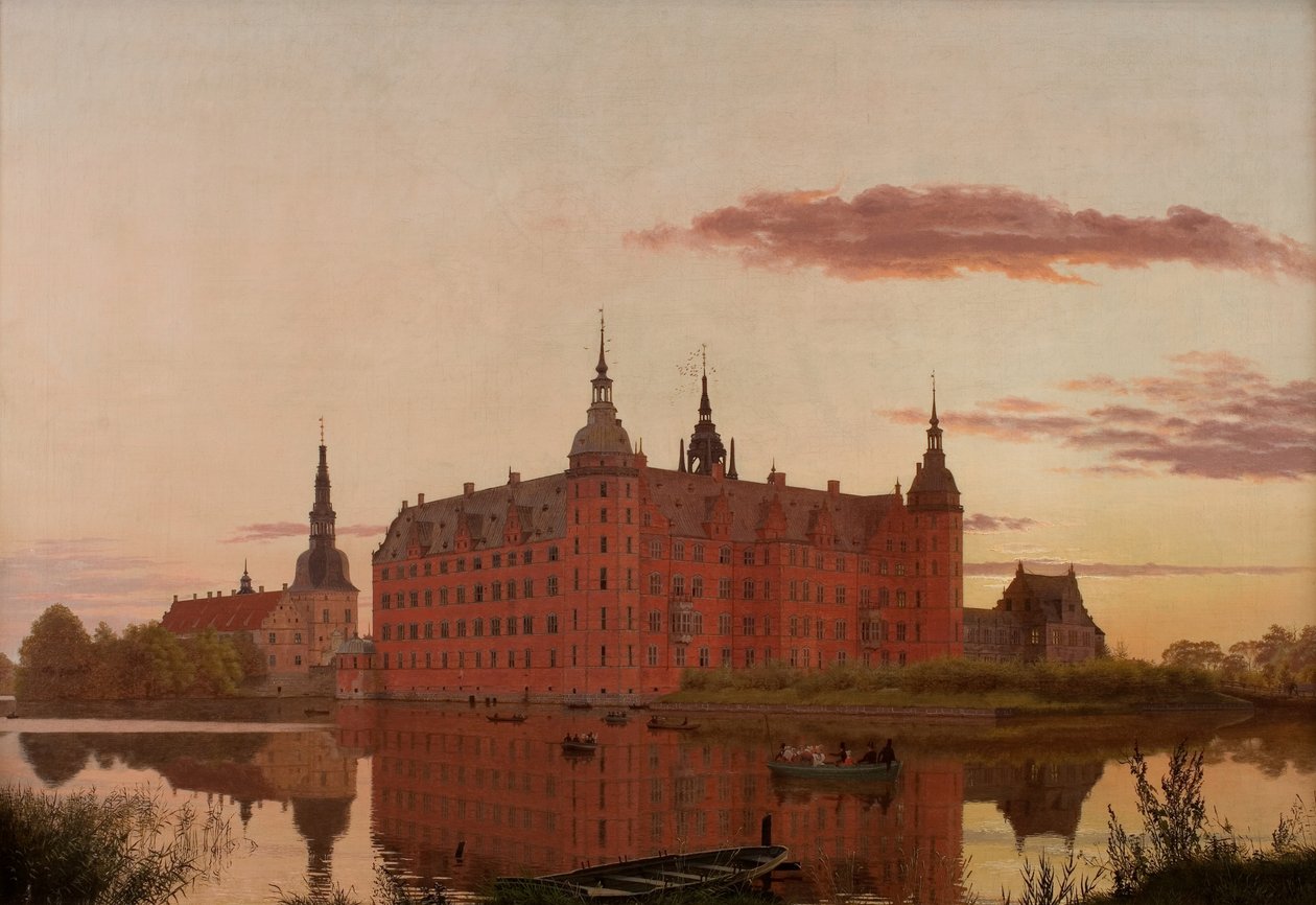 Frederiksborgin linna iltavalossa Frederiksborgin linna iltavalossa, 1835. tekijältä Christen Schiellerup Købke