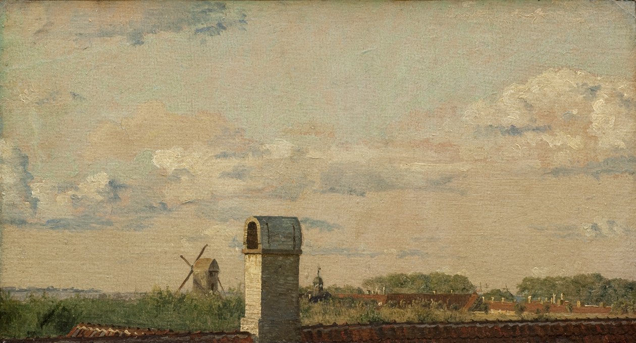 Näkymä Toldbodvejin ikkunasta Katse kohti Kööpenhaminan linnoitusta, n. 1833 (öljy paperille asetettu kankaalle) tekijältä Christen Schjellerup Kobke