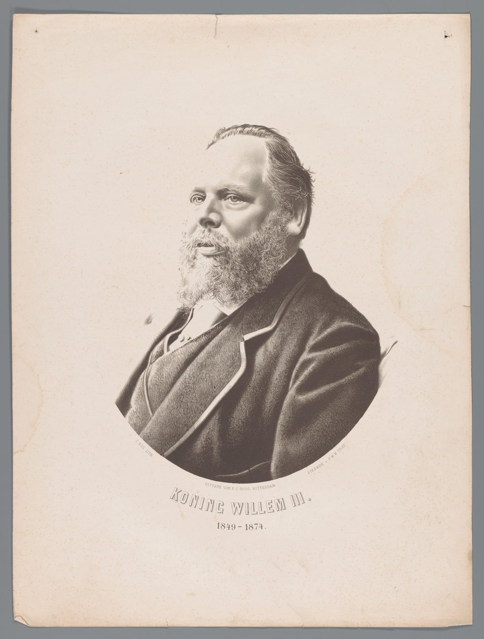 Alankomaiden Vilhelm III:n muotokuva Kuningas Vilhelm III 1849-1874 (otsikko esineessä) tekijältä Christiaan Bos