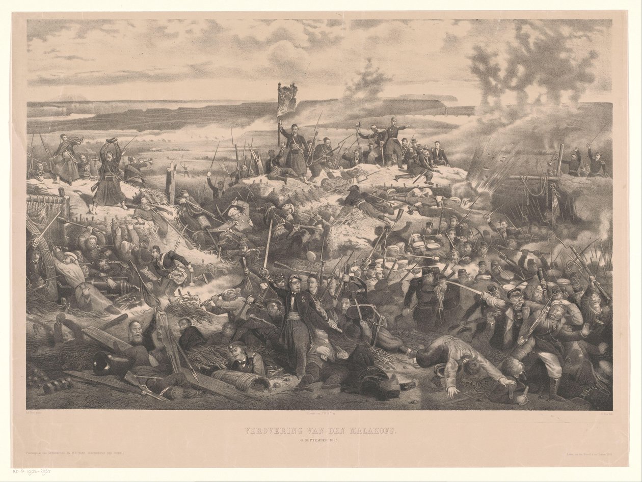 Malachovin taistelu Malakoffin valloitus. 8. syyskuuta 1855 (otsikko esineessä) tekijältä Christiaan Bos