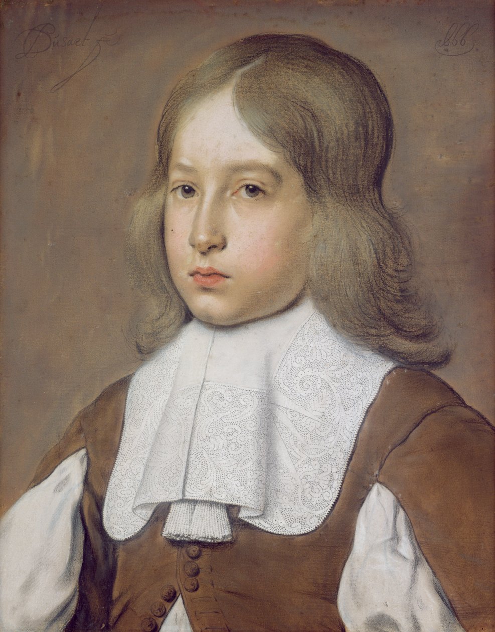 Muotokuva nuoresta miehestä, jolla on pitsikaulus, noin 1656 (pastelli paperille). tekijältä Christiaen Jansz. Dusart