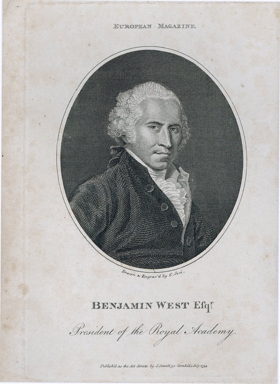 Kuninkaallisen akatemian presidentin Benjamin Westin (1738-1820) muotokuva, taiteilijan kaivertama, 1794 tekijältä Christian Josi