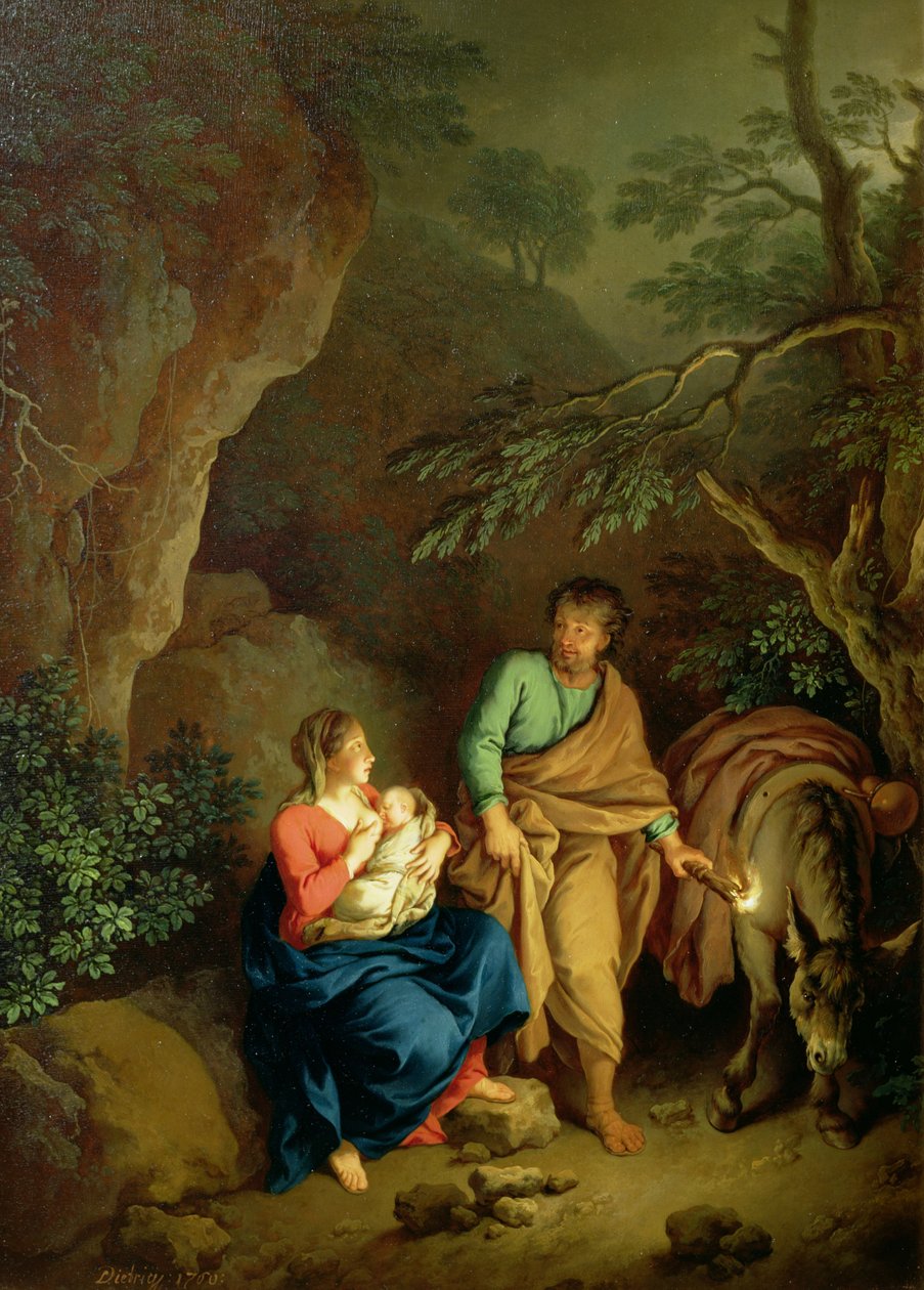 Lepo pakomatkalla Egyptiin, 1760 (paneeli) tekijältä Christian Wilhelm Ernst Dietrich